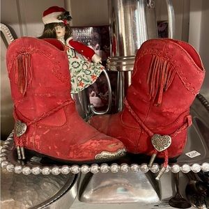 Vintage Red Suede Children’s Cowgirl Boots